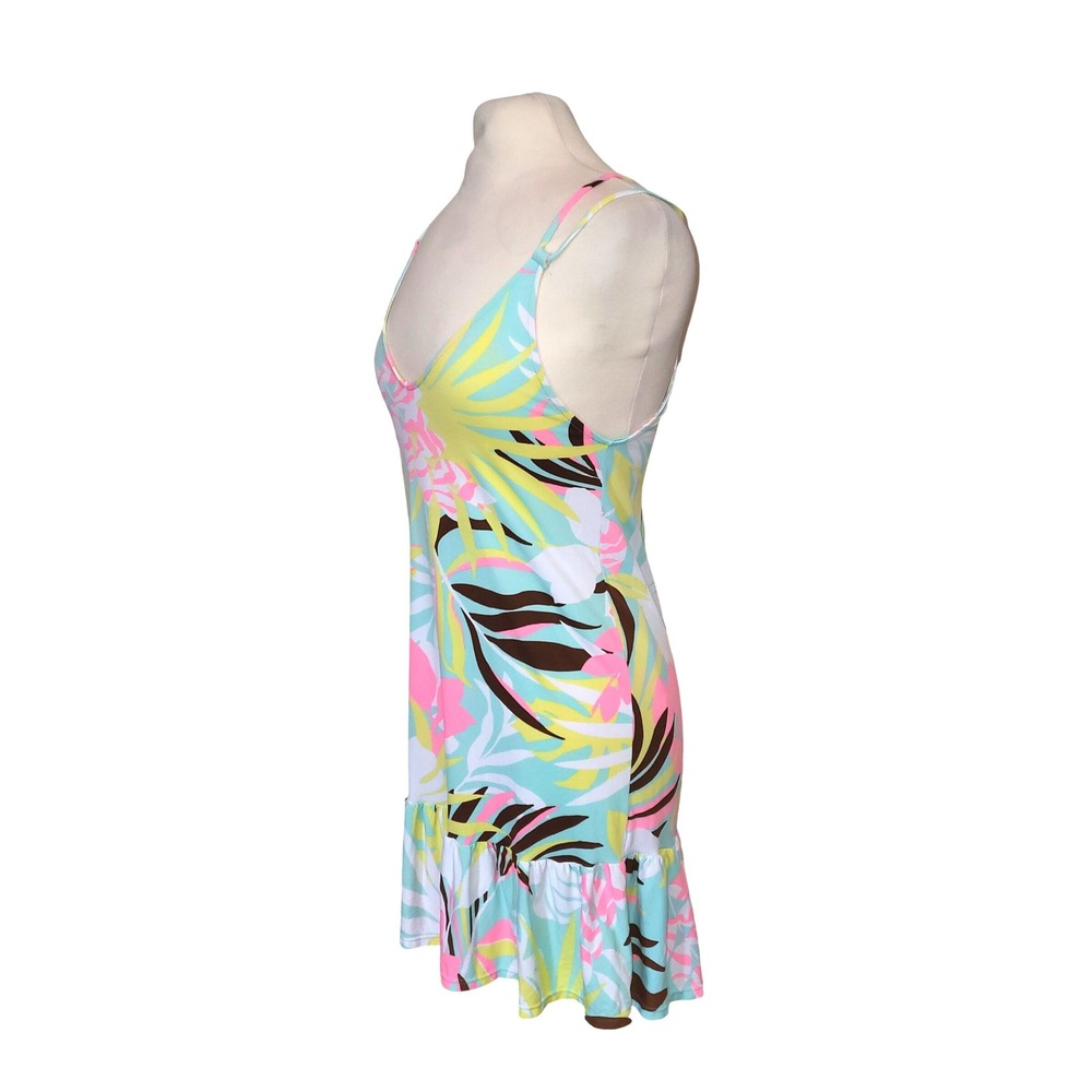 Maaji Swimsuit Cover Tropical Pastel Floral Print Ruffle Lattice Back Dress S - Picture 3 of 9